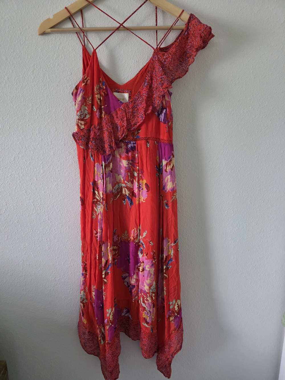 Antropologue Maeve Red Floral One-Shoulder Slip Dress